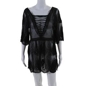 Allison Womens V Neck 3/4 Sleeves A Line Dress Black Cotton Blend Size Medium